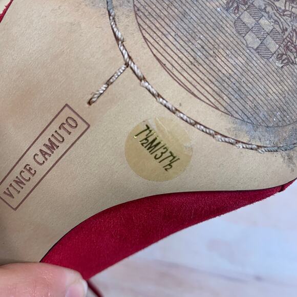 Vince Camuto Suede Red Cutout Heels - Picture 7 of 8